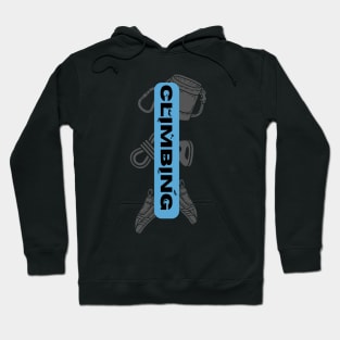 climbing with rock climbing equipment blue Hoodie